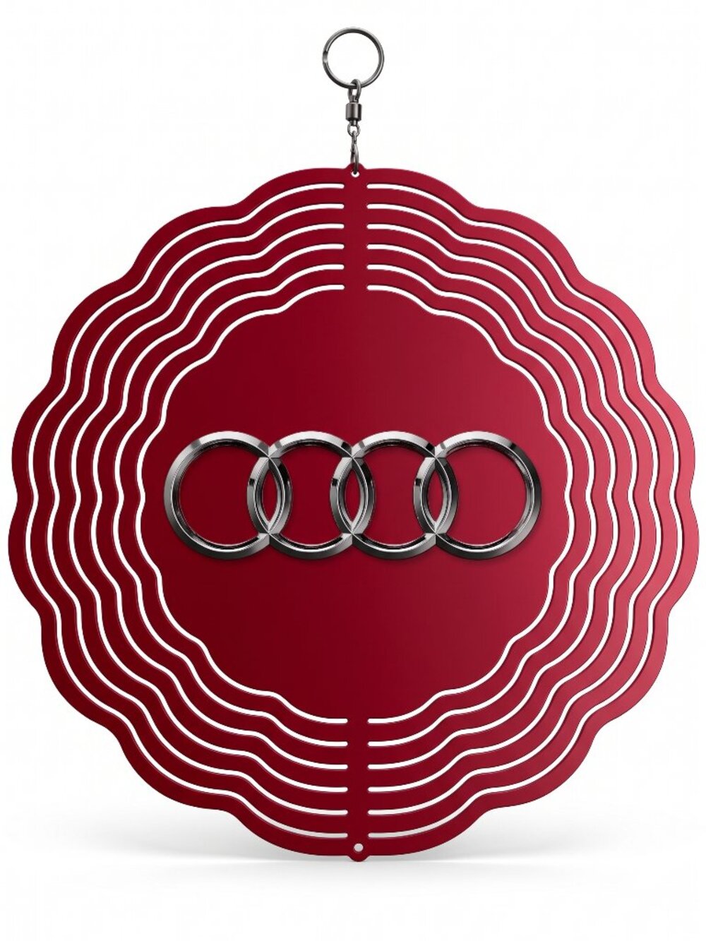 10" Audi Rings Logo Kinetic Wind Spinner - Red Metal Hanging Yard Decor